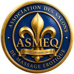 Sceau de l'ASMEQ : fleur de lys dorée sur fond bleu